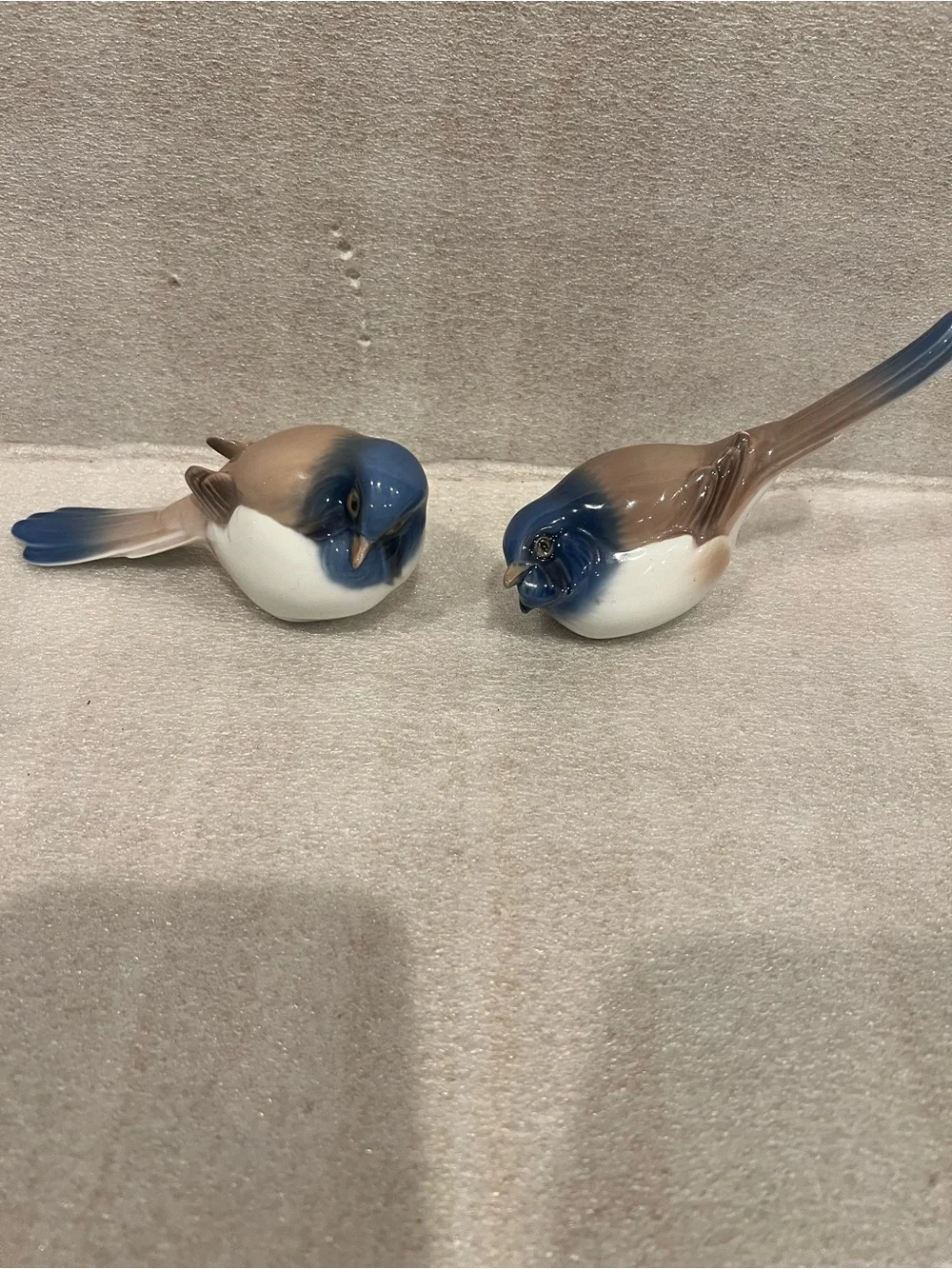 2 Vintage 1950s Bing & Grondahl B&G Blue Birds Porcelain Figurines Denmark